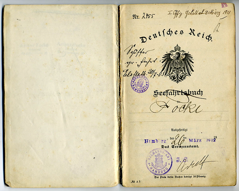Arthur Focke Drittes Seefahrtsbuch
