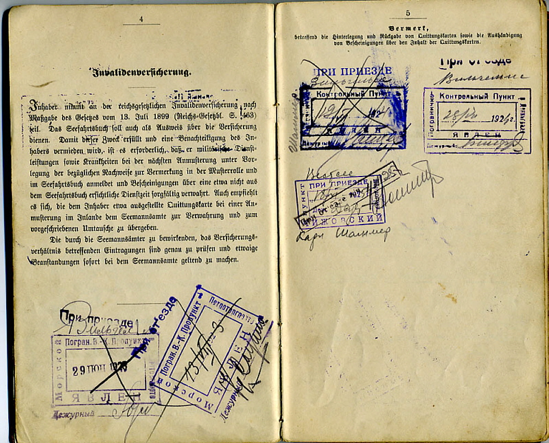 Seefahrtsbuch Carl Tschammer - Passkontrollen