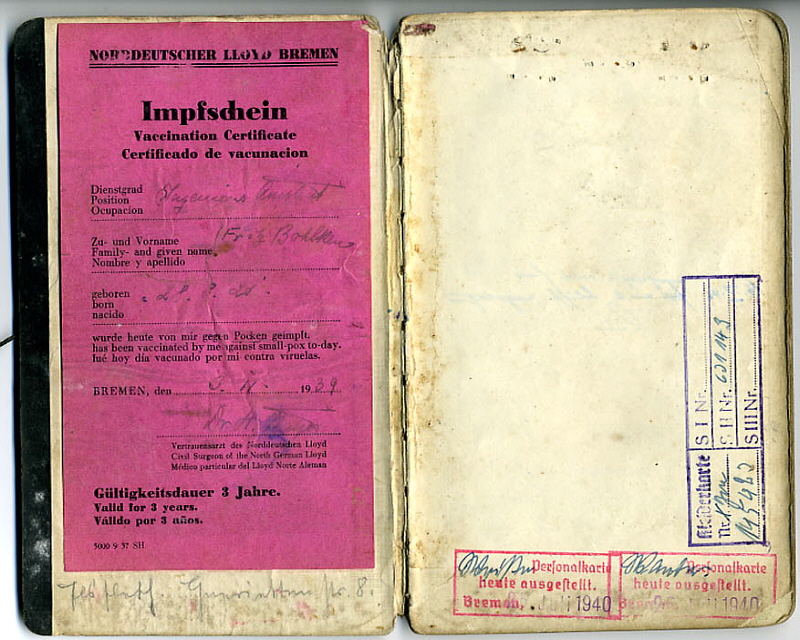 Seefahrtsbuch Fritz Bohlken - Impfschein