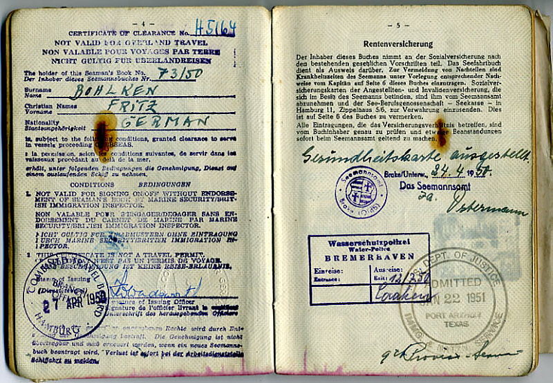 Seefahrtsbuch Fritz Bohlken