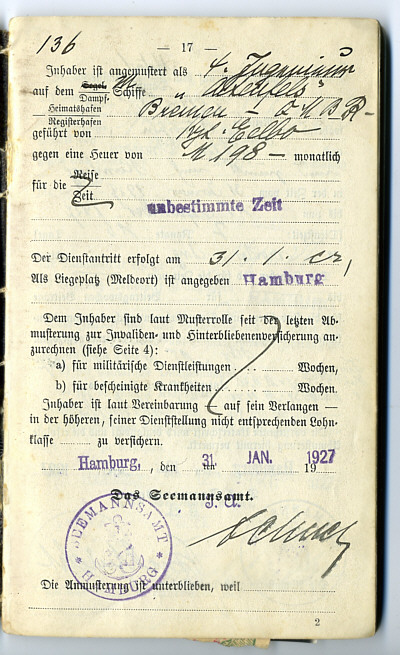 Seefahrtsbuch Georg Wiechmann