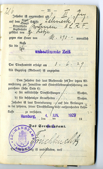 Seefahrtsbuch Georg Wiechmann