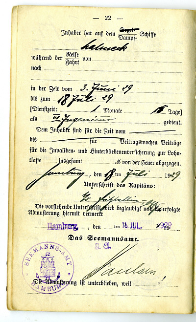 Seefahrtsbuch Georg Wiechmann