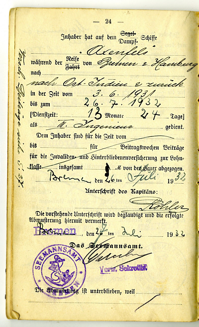 Seefahrtsbuch Georg Wiechmann