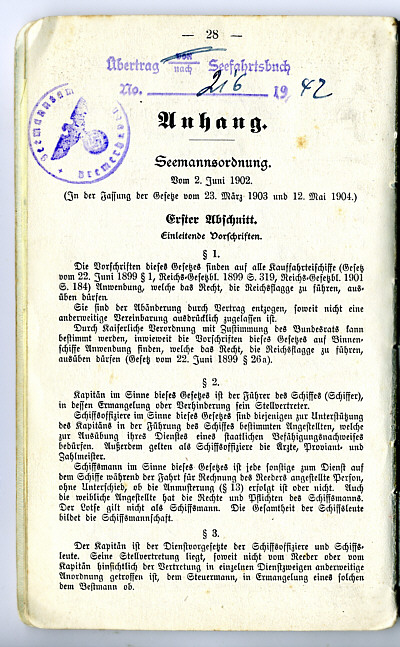 Seefahrtsbuch Georg Wiechmann