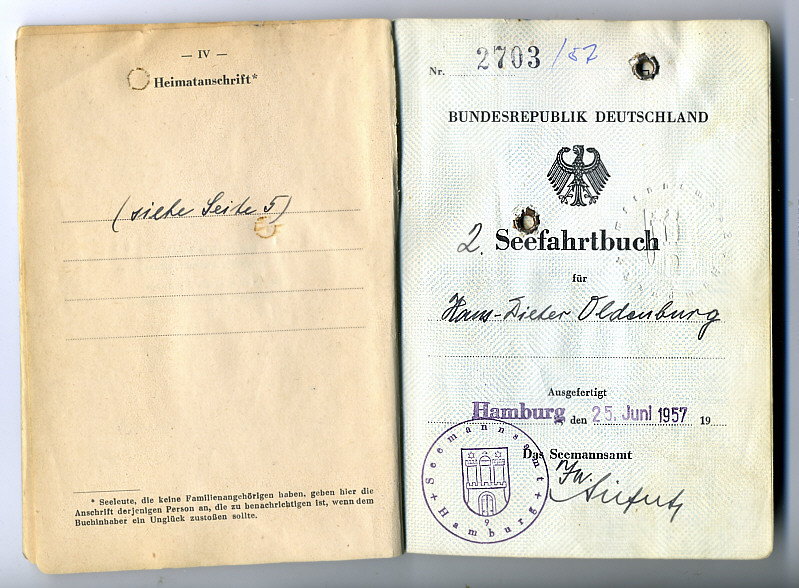Seefahrtsbuch Hans-Dieter Oldenburg