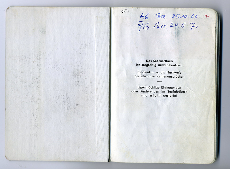 Seefahrtsbuch Hans-Dieter Oldenburg