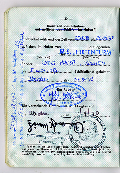 Seefahrtsbuch Hans-Dieter Oldenburg