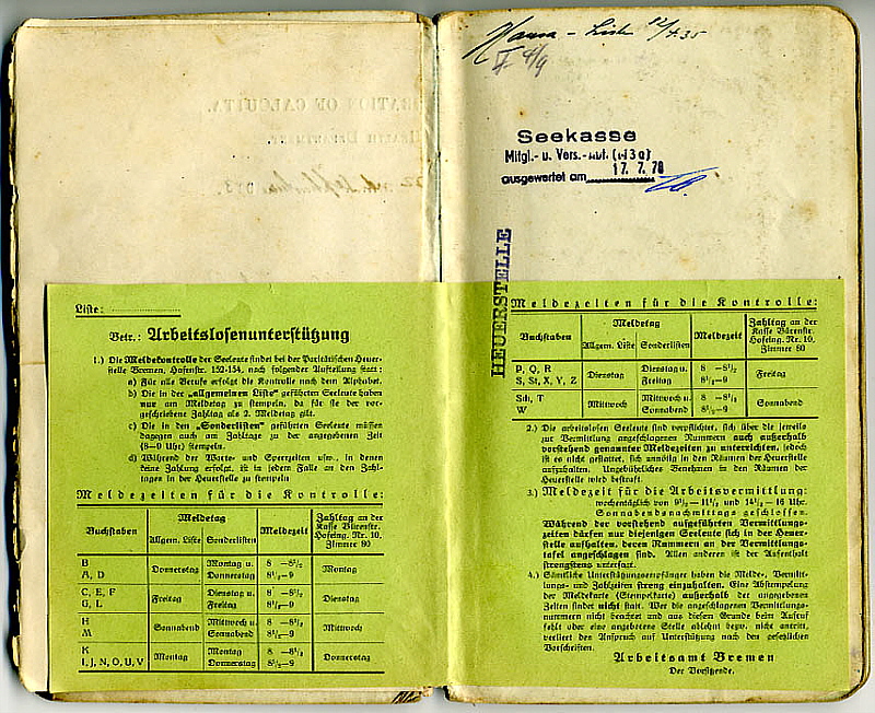Seefahrtsbuch Hellmut Beier - Arbeitsamt