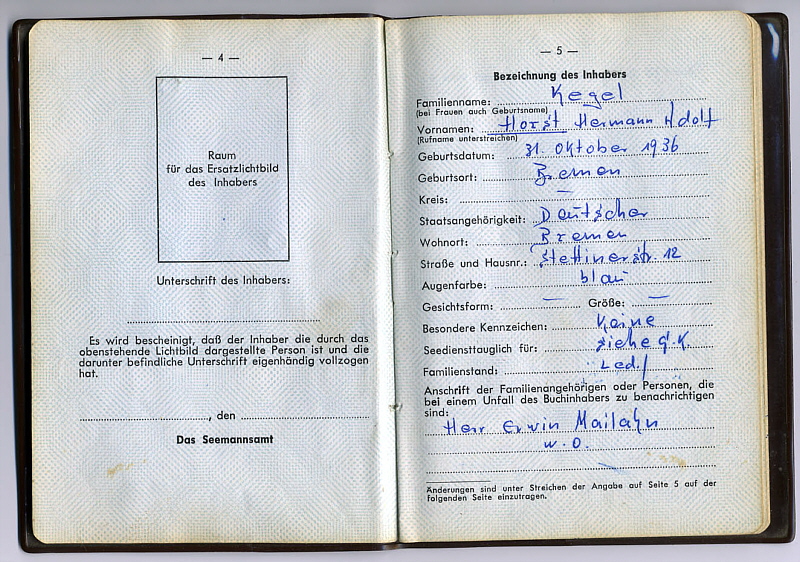 Seefahrtsbuch Horst Kegel