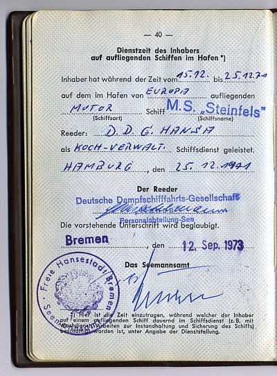 Seefahrtsbuch Horst Kegel - STEINFELS