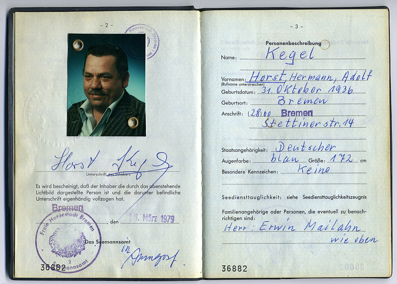 Seefahrtsbuch Horst Kegel