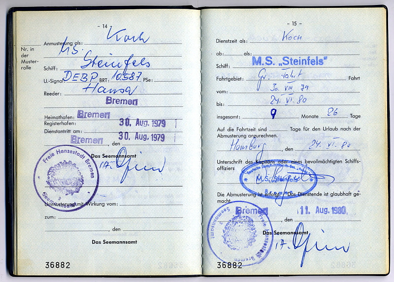 Seefahrtsbuch Horst Kegel - STEINFELS