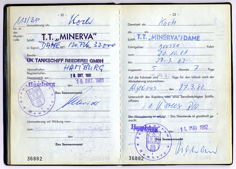 Seefahrtsbuch Horst Kegel - MINERVA