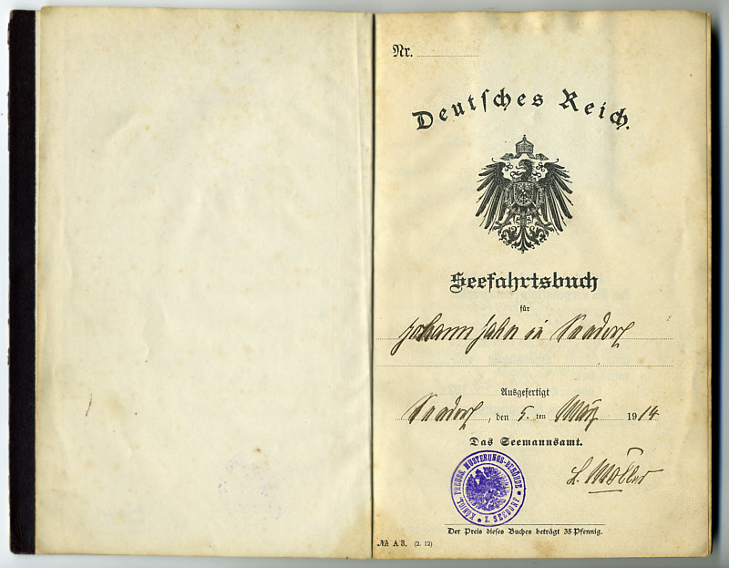 Seefahrtsbuch Johann Jahn
