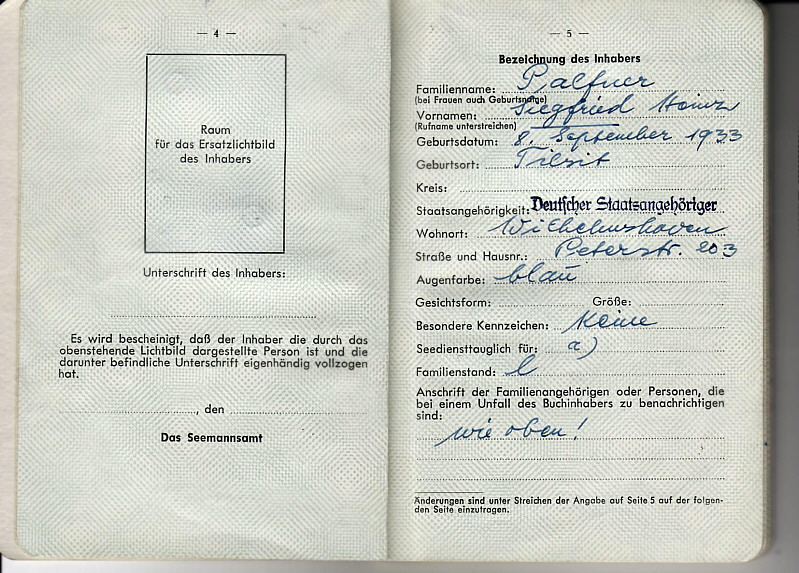 Seefahrtsbuch Siegfried Palfner