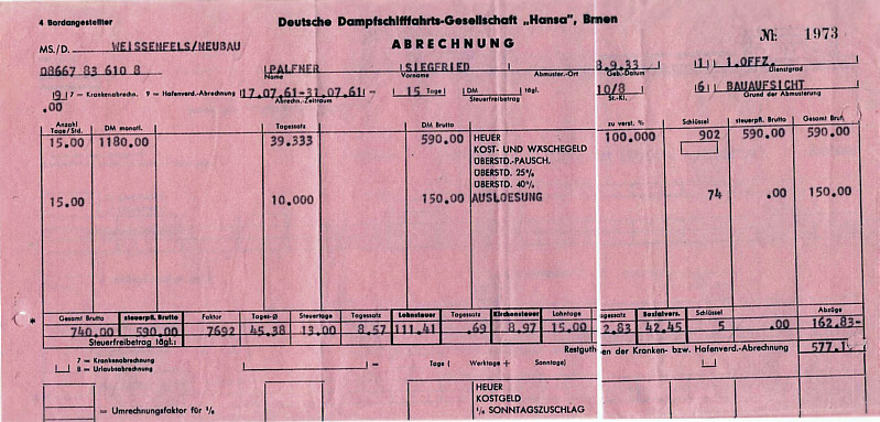 Heuerabrechnung WEISSENFELS