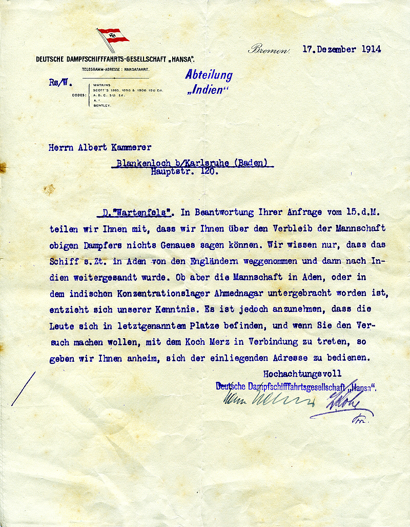 Brief der DDG Hansa
