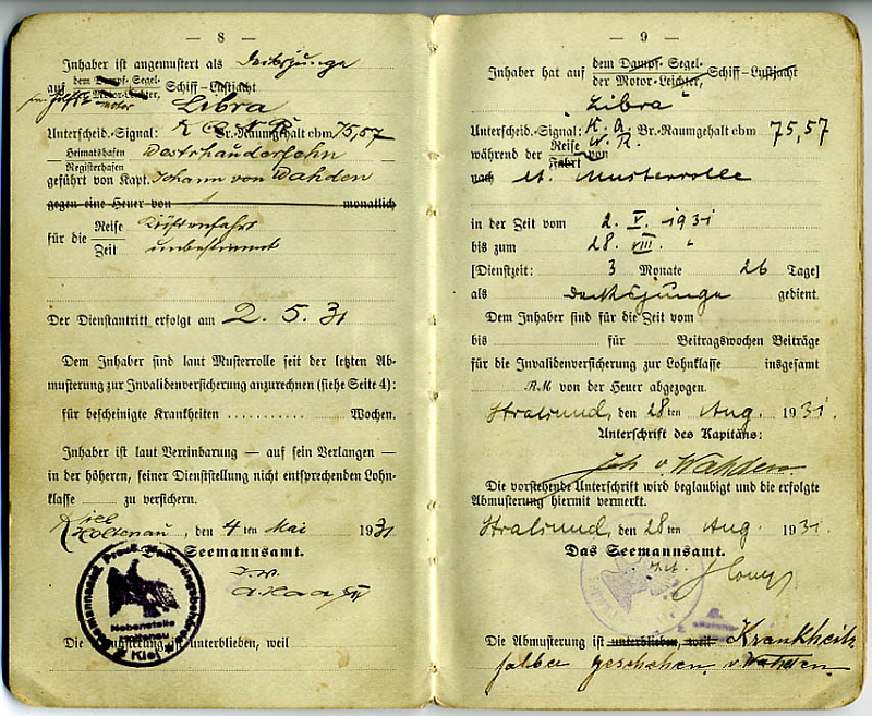 Seefahrtsbuch Wilhelm Ecken - LIBRA