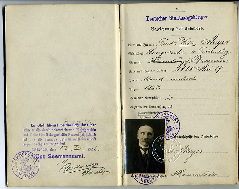 Seefahrtsbuch Wilhelm Meyer