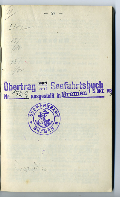 Seefahrtsbuch Wilhelm Schröder